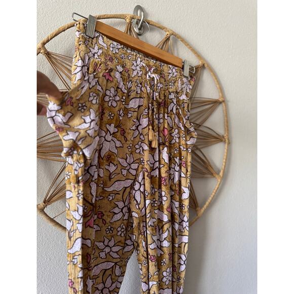 Aerie Smocked High Waist Floral Beach Lounge Pants Joggers w/ pockets SMALL - Picture 6 of 11